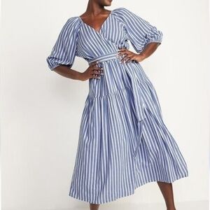 Old Navy Striped Nautical Wrap Maxi Tiered Dress